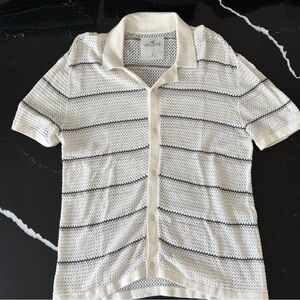 Hollister Cream and Black Mesh Polo